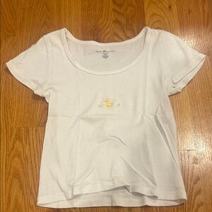 Brandy Melville White Tee with Embroidered Duck